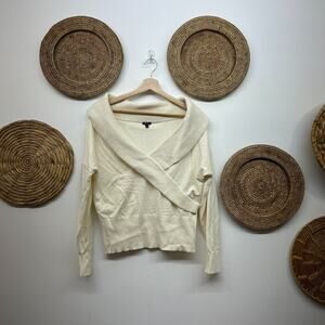 Express Neutral Off White Minimalist Ribbed Wide Boat Neck Knit Sweater Large